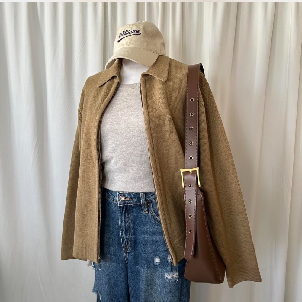 Vintage Tan J.Crew 100% wool full zip sweater. - Picture 2 of 8